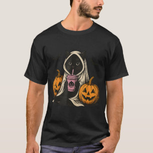 Black Cat Ghost Halloween T-Shirt