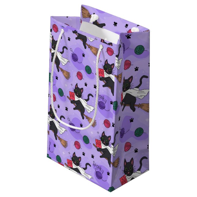 Black Cat Ghost Pattern – Cute Cats in Costumes  Small Gift Bag (Back Angled)