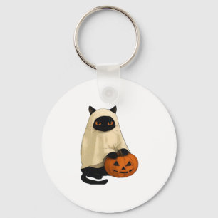 Black Cat Ghost with Pumpkin Essential T-Shirt Key Ring