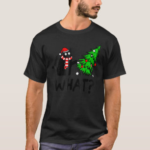 Black Cat Gift Pushing Christmas Tree Over Cat Wha T-Shirt