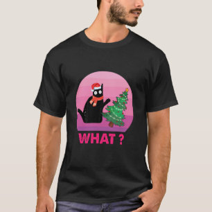 Black cat Gift Pushing Christmas Tree Over cat Wha T-Shirt