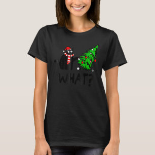 Black Cat Gift Pushing Christmas Tree Over Cat Wha T-Shirt