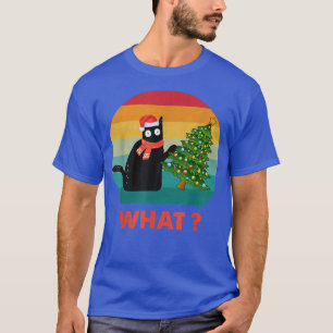 black cat gift pushing Christmas tree over Funny c T-Shirt