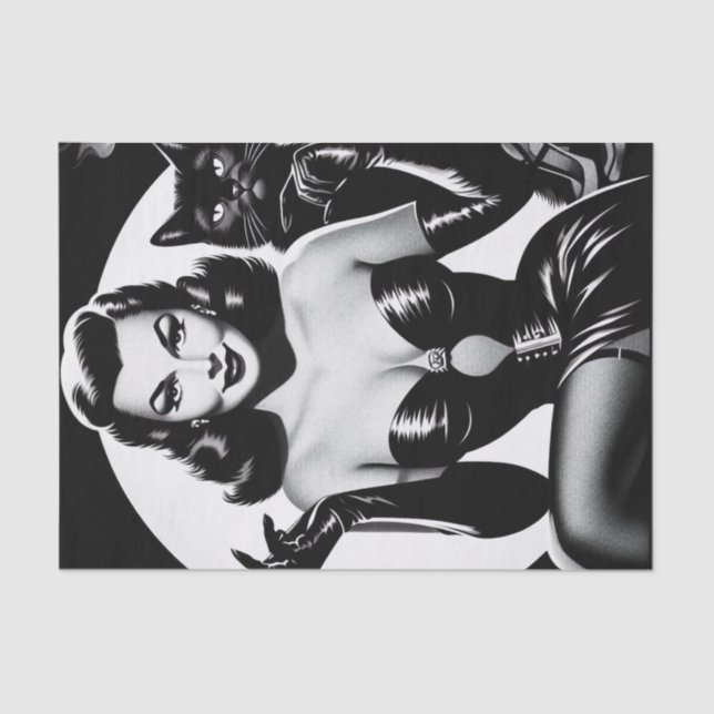 Black Cat Glamour Girl Tissue Paper (Front)