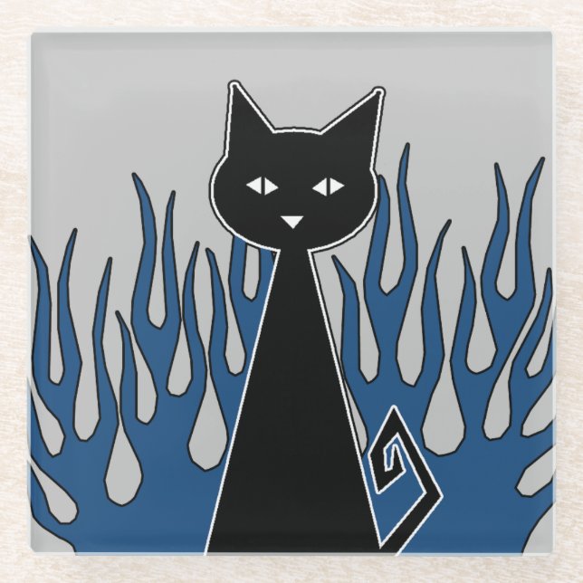 Black Cat Glass Coaster (Front)