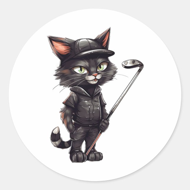 Black Cat Golf  Classic Round Sticker (Front)