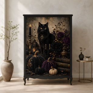 Black Cat Gothic Pumpkins Purple Roses Halloween Tissue Paper