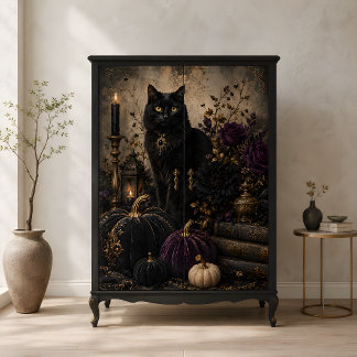 Black Cat Gothic Pumpkins Purple Roses Halloween Tissue Paper