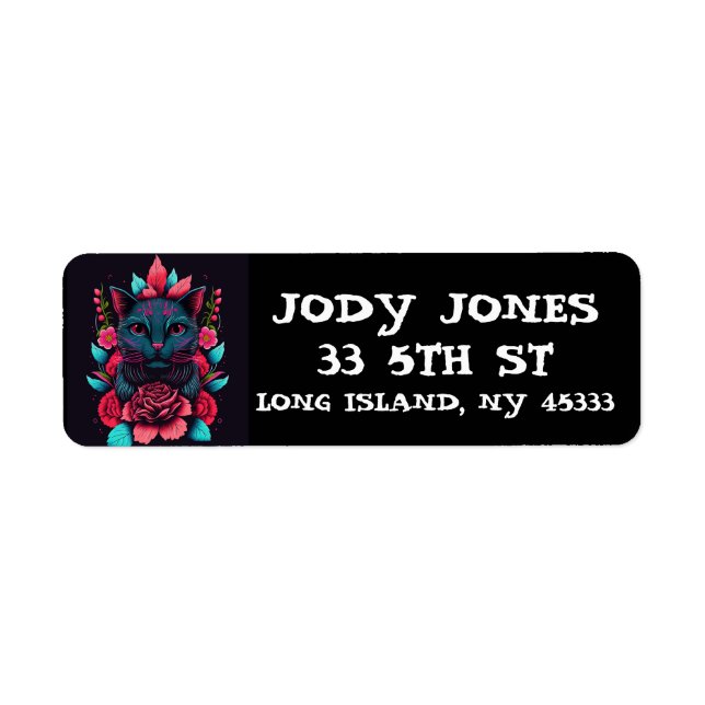 BLACK CAT GOTHIC ROSES RETURN ADDRESS LABELS (Front)