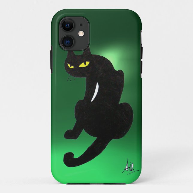 BLACK CAT  green Case-Mate iPhone Case (Back)