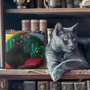  Black Cat Green Dragon Ceramic Tile