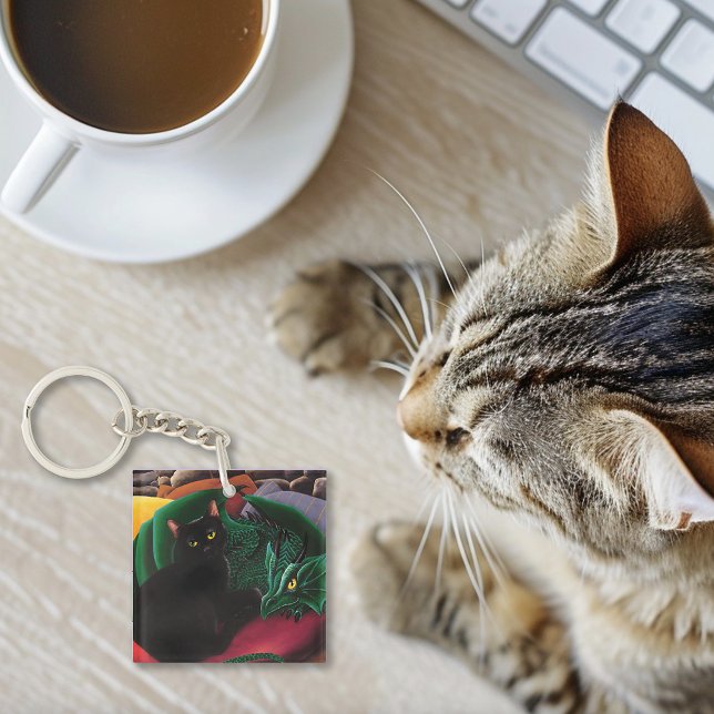 Black Cat Green Dragon Key Ring (Creator Uploaded)