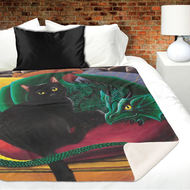 Black Cat Green Dragon Sherpa Blanket (Creator Uploaded)