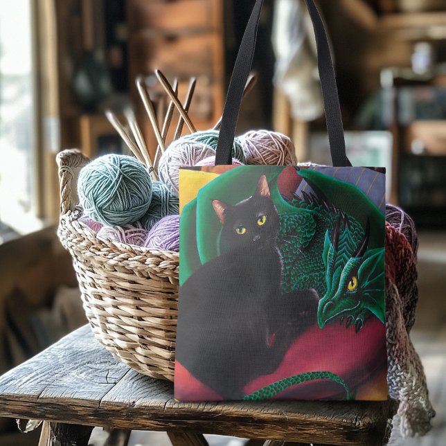 Black Cat Green Dragon Tote Bag (Creator Uploaded)