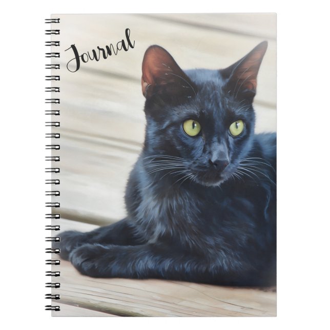 Black Cat Green Eyes Art Portrait Journal (Front)