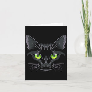 Black Cat Green Eyes Cat Face Card