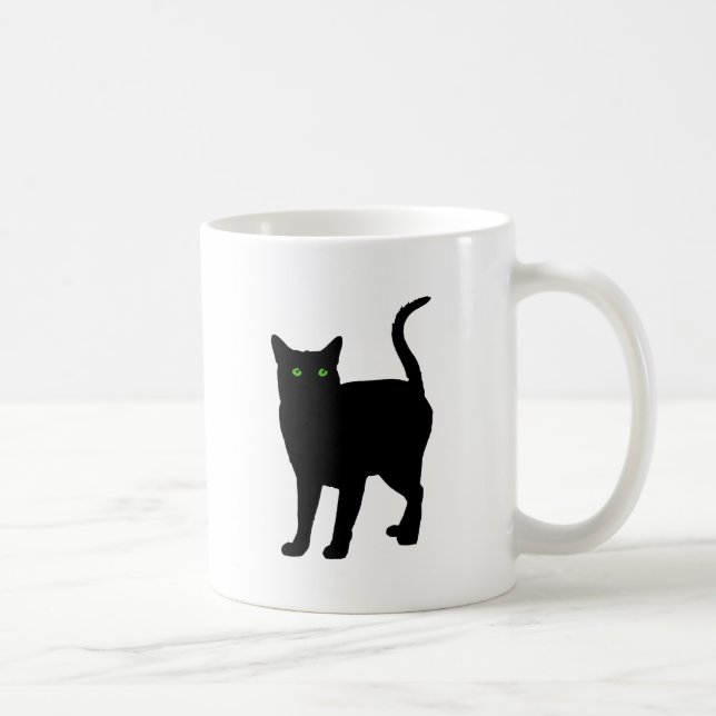 Black Cat Green Eyes Coffee Mug (Right)