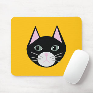 Black cat green eyes mouse pad