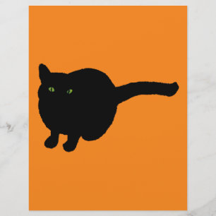 Black Cat Green Eyes on Orange Scrapbook Paper