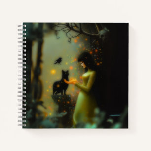 Black Cat Green Forest Occult Dark Witchy AI Art Notebook