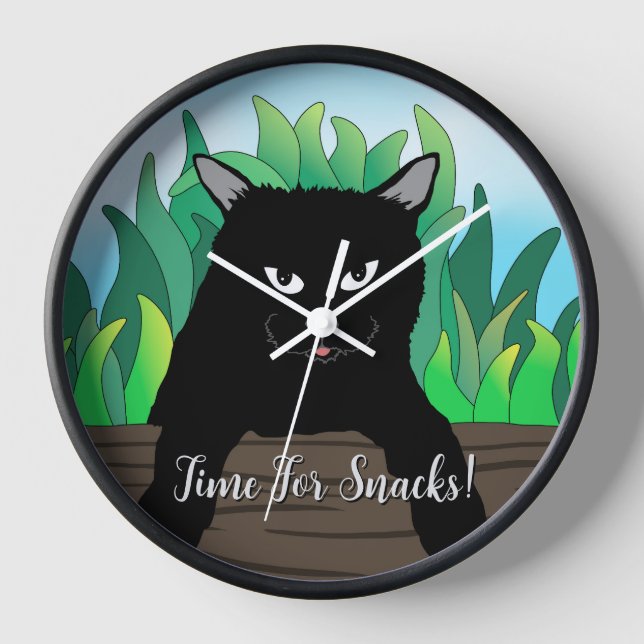 Black Cat Green Grass Clock (Front)