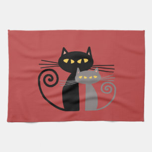 Black Cat, Grey Cat Tea Towel