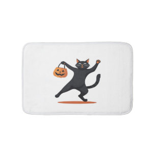 Black cat grooving at the Halloween bash, swinging Bath Mat