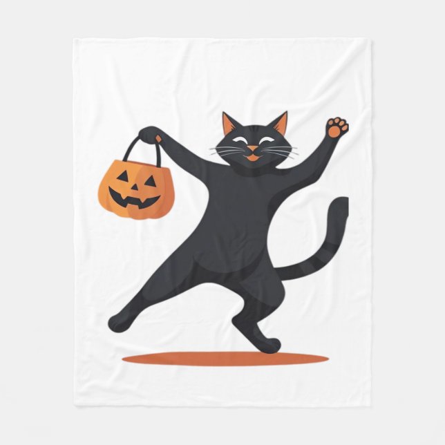 Black cat grooving at the Halloween bash, swinging Fleece Blanket (Front)