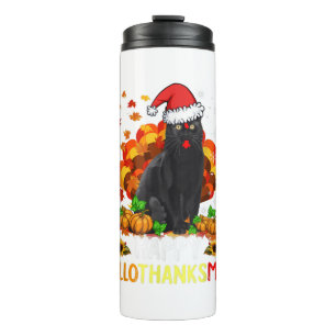 Black Cat Halloween And Merry Christmas Happy Hall Thermal Tumbler