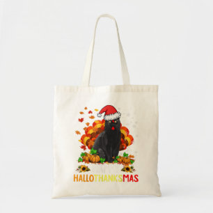 Black Cat Halloween And Merry Christmas Happy Hall Tote Bag