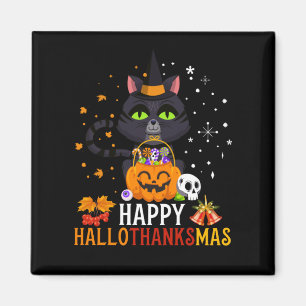 Black Cat Halloween And Merry Christmas Magnet