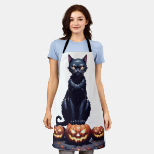 Black cat halloween apron