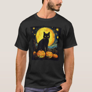 Black Cat Halloween Art Pumpkin Costume For Women T-Shirt