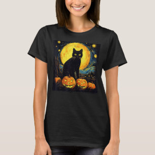 Black Cat Halloween Art Pumpkin Costume For Women T-Shirt