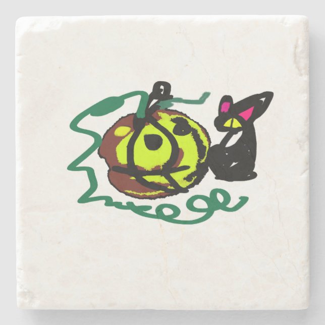 Black Cat Halloween art  Stone Coaster (Front)