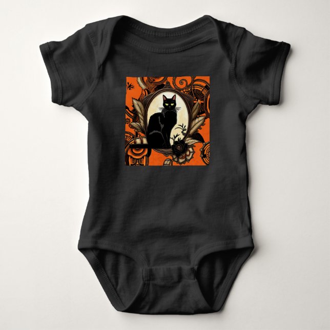 Black Cat Halloween Baby Bodysuit (Front)