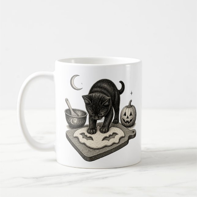 Black Cat Halloween Baking Coffee Mug (Left)