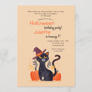 Black Cat Halloween Birthday Party Invitation