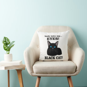 Black Cat Halloween Black and White Black Cat Cushion