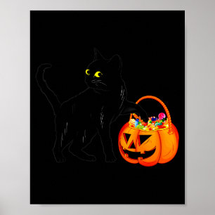 Black Cat Halloween Candy Pumpkin Bag Sweet Lollip Poster