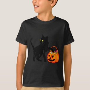 Black Cat Halloween Candy Pumpkin Bag Sweet Lollip T-Shirt