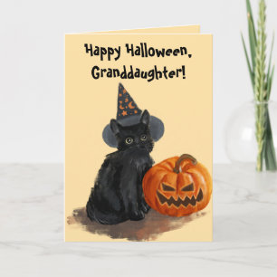 BLACK CAT HALLOWEEN CARD FOR GRANDDAUGHTER