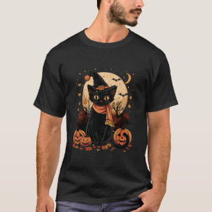 Black Cat Halloween Cat Lovers Costume Pumpkin Cat T-Shirt