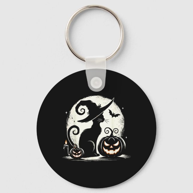 Black Cat Halloween Cat Lovers Key Ring (Front)