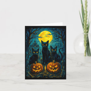 Black Cat Halloween Cat Lovers Night Sky Art Cat Card