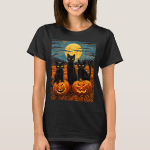 Black Cat Halloween Cat Lovers Night Sky Art Cat T-Shirt