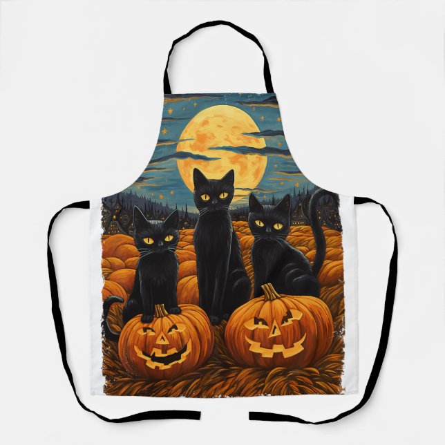 Black Cat Halloween Cat Lovers Starry Night Cat Va Apron (Front)