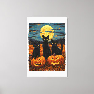 Black Cat Halloween Cat Lovers Starry Night Cat Va Canvas Print