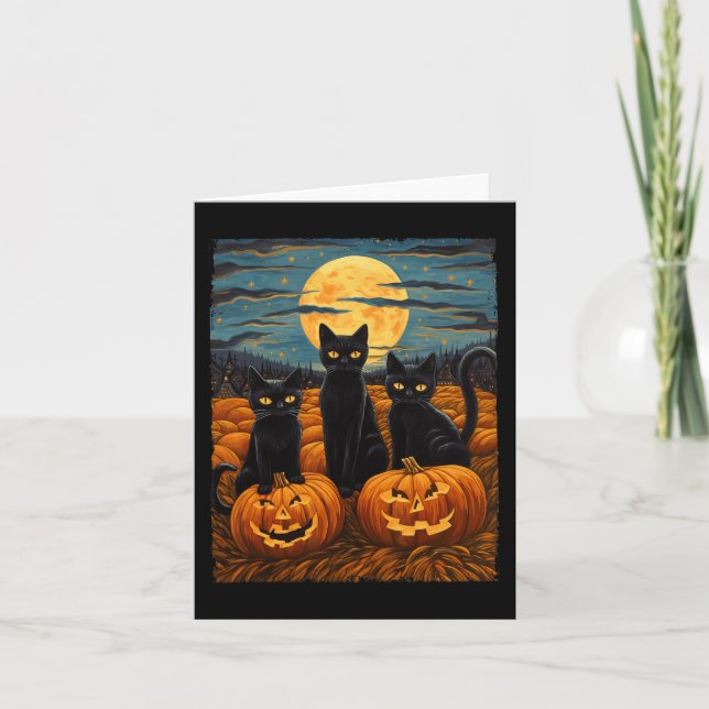 Black Cat Halloween Cat Lovers Starry Night Cat Va Card (Front)
