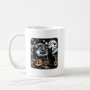 Black Cat Halloween Cat Lovers Starry Night Cat Va Coffee Mug